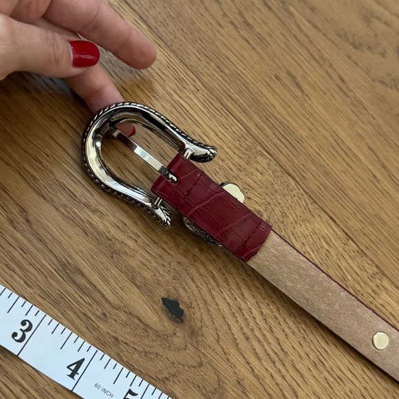 Designer-Inspired Red Leather Belt with Steel Hardware - Size Small - Like New - Picture 6 of 7